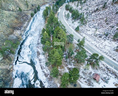 aerial view of Cache la Poudre River at DIamond Rock west of Fort ...
