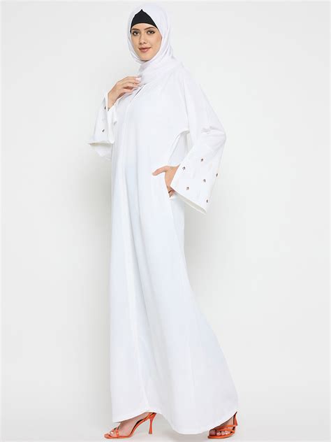 Handwork White Luxury Abaya Burqa with Black Hijab – Nabia