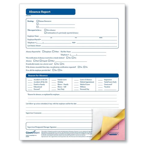 ComplyRight Absence Report, 3-Part, Pack of 50 (A2250) | Quill.com