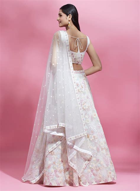 Cream Net heavy Sequinse embroidery Semi-Stitched Lehenga ch