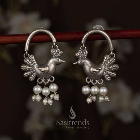 92.5 Antique Oxidised Silver Bird Motif Earrings – Sasitrends