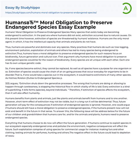 Humans Moral Obligation to Preserve Endangered Species Essay Example | StudyHippo.com