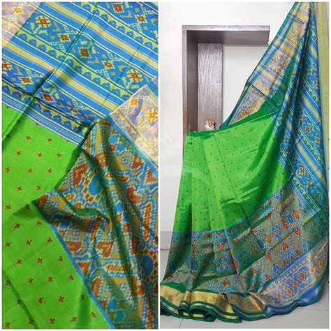 Green Handloom patan patola silk saree with intricate woven pattern an ...