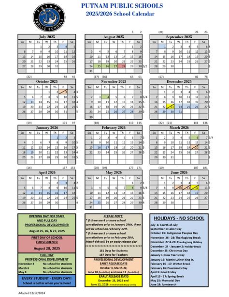 Putnam County Schools Calendar 2025-2026 [Elementary]