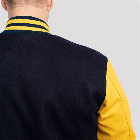 Varsity Base Men Jacket Navy Blue Wool Body Lemon Leather Sleeves ...