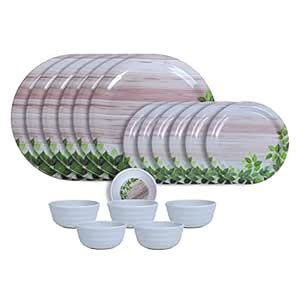 Greenland Pack of 18 White and Leaf Premium Melamine Dinner Set - 6 ...