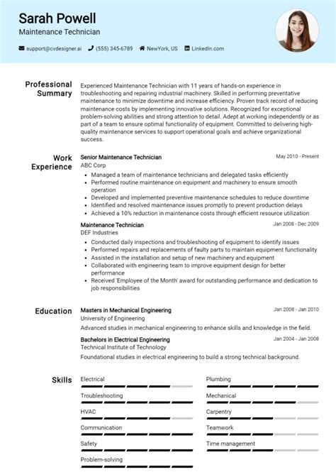 Maintenance Resume Example 的图像结果