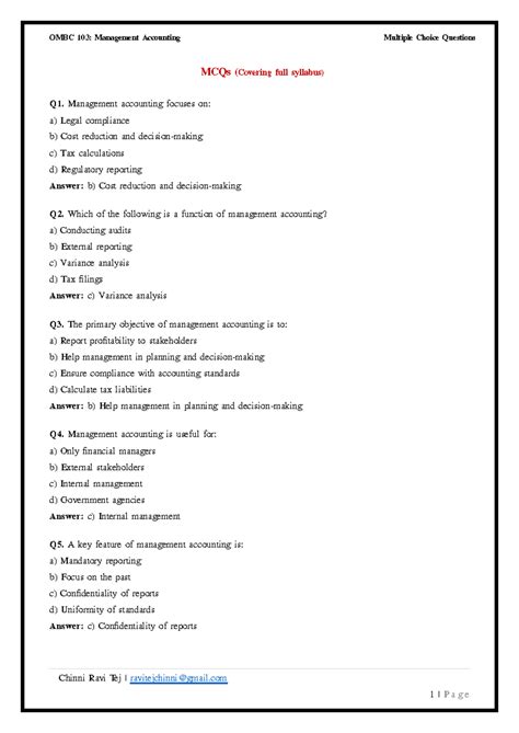 OMBC 103 MCQs - Practice Questions for Accounting Concepts - Studocu