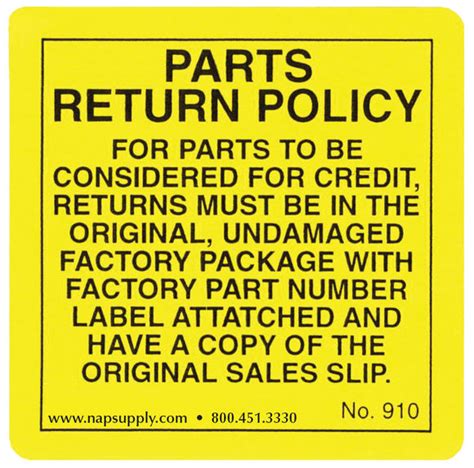 Parts Return Policy Labels - Green - NapSupply.com - Nap Supply