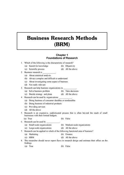BRM SIR - BRM MCQ - Business Research Methods (BRM) Chapter 1 ...