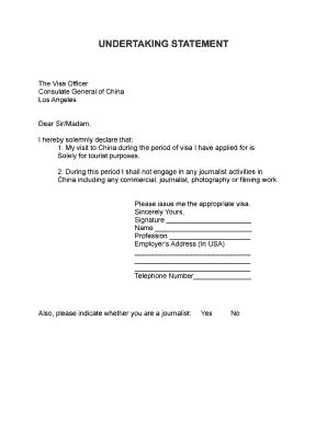 Fillable Online UNDERTAKING STATEMENT - International Passport amp VIsa ...