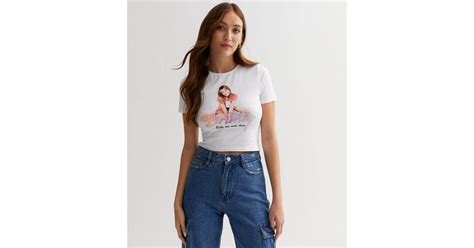 White Britney Logo Crop T-Shirt | New Look