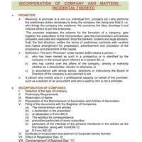 Incorporation of Company and Matters Incidental Thereto - Corporate and ...