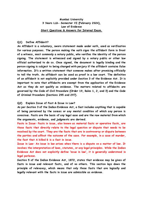 RK Notes on Law of Evidence for Internals 10 Marks - Mumbai University ...