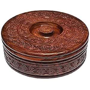 Buy wood Indian Arts Wooden Chapati Box Container - Roti Box -Serving ...