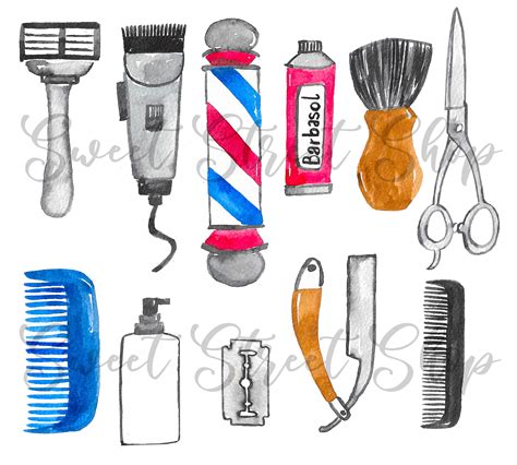 Barber Shop Clip Art Hair Salon Clipart Watercolor Handpainted Digital ...