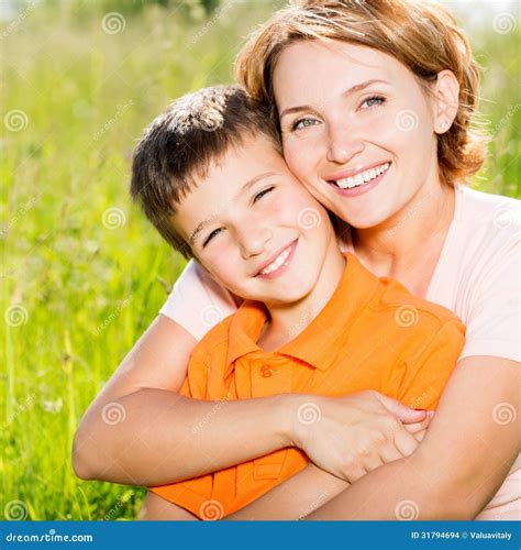 Happy Mother and Son Outdoor Portrait Stock Photo - Image of parent ...