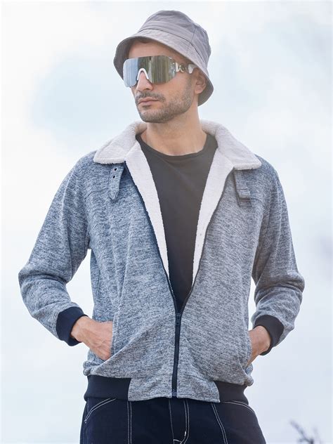 ₹1,999 | Campus Sutra men's Light Grey Heathered Jacket With Fleece ...