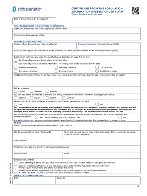 Fillable Online Certificate from the population information system ...