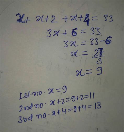 If the sum of three consecutive odd number is 33 what are the numbers ...