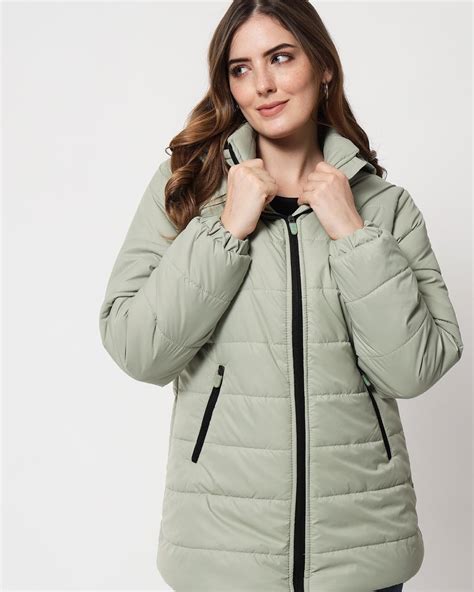Buy Women's Green Hooded Puffer Jacket Online in India at Bewakoof
