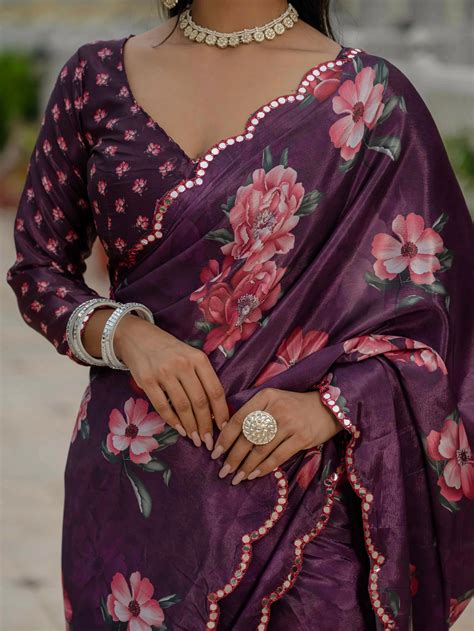 Wine Floral Ready To Wear Saree | Designer Pre-Stitched Saree Online ...