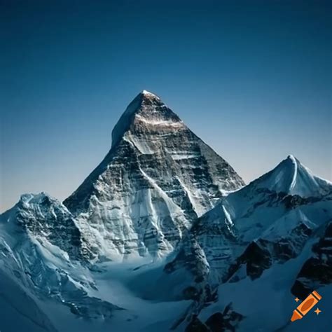 Snow-covered post-apocalyptic mount everest ruins during a snow storm ...