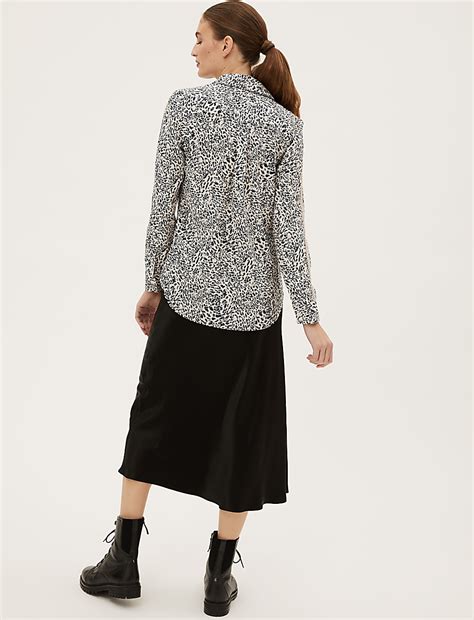 Buy Animal Print Lace Insert Long Sleeve Shirt at Marks & Spencer