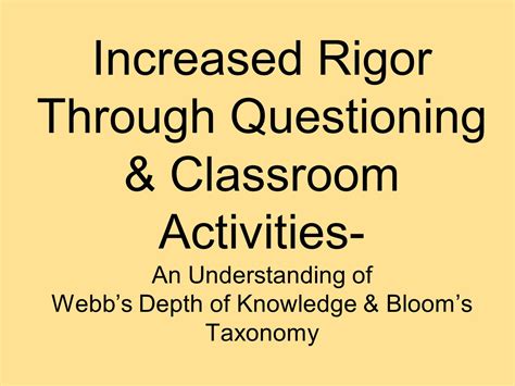 Increased Rigor Through Questioning & Classroom Activities- An Understanding of Webb’s Depth of ...
