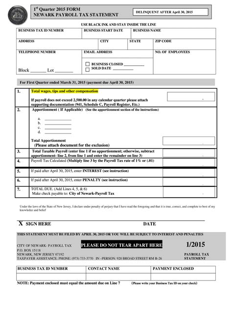 2015 Form NJ 1st Quarter Payroll Tax Statement Fill Online, Printable ...