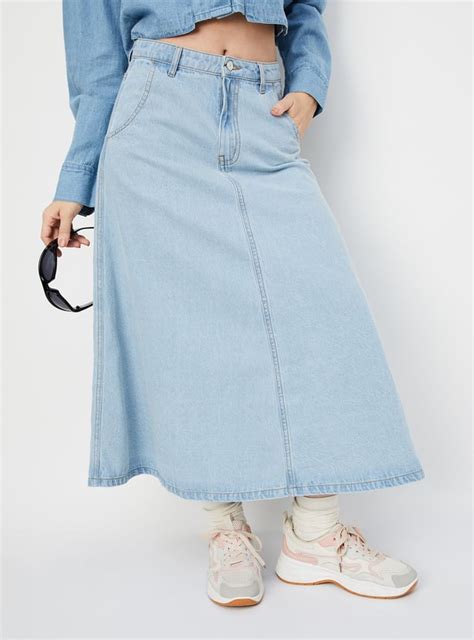 Buy Women Solid A-Line Denim Skirt Online at just Rs. 1299.0 ...