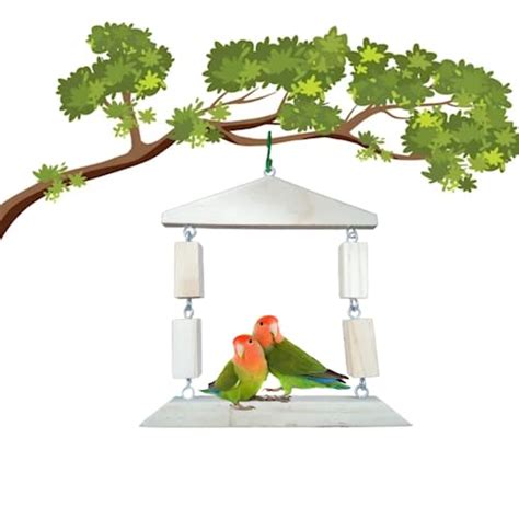 Petzlifeworld Square Shape Natural Wood Hanging Swing Birds Cage Acces ...