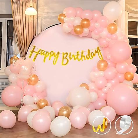 Flyloons Birthday Decoration for girls Gold Pink White Theme 65pcs kit ...