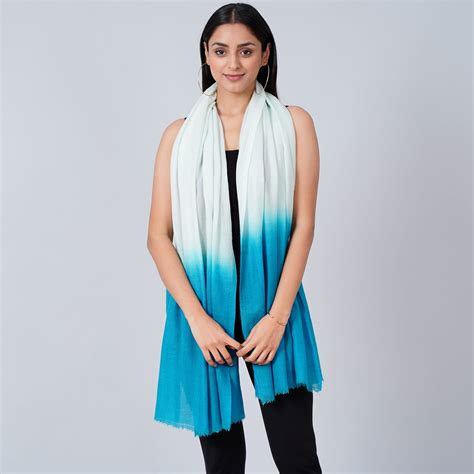 White and Teal Blue Colour Block Scarf – First Resort by Ramola Bachchan