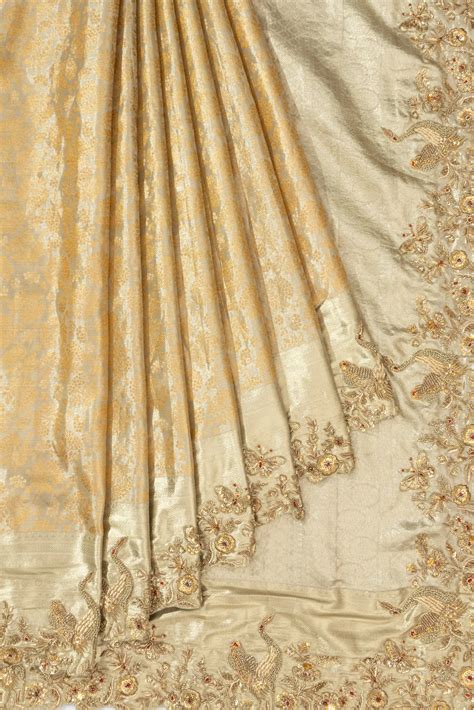 Kanchipuram Silk Tissue Brocade Silver Saree With Zardosi