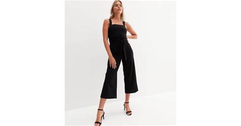 Tall Black Scuba Square Neck Wide Leg Crop Jumpsuit | New Look