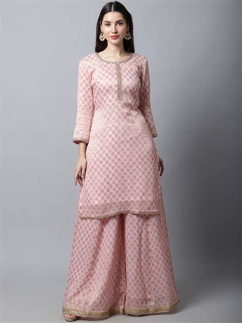 Baby Pink Straight Kurti With Flared Palazzo – anokherang
