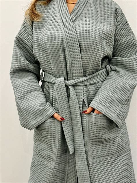 Green Waffle Weave Cotton Robe, Versatile Unisex Robe for Home, Custom ...
