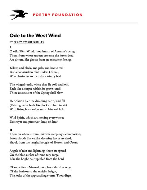 Ode to the West Wind by Percy Bysshe Shelley Poetry Foundation - Ode to ...