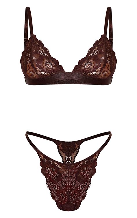 Chocolate Lace Triangle Lingerie Set | Lingerie & Nightwear | PLT