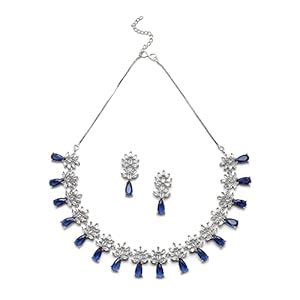 Buy ZENEME Rhodium-Plated Silver Toned Teardrop Shaped American Diamond ...