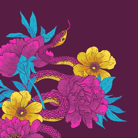 Snake and flowers. 13452244 Vector Art at Vecteezy