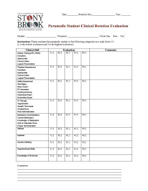 Fillable Online hsc stonybrook Paramedic Student Clinical Rotation ...