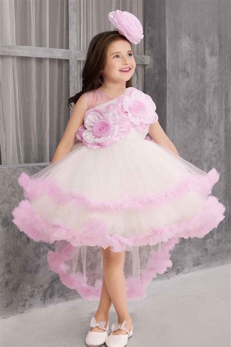 Lavender Ruffled Party Wear Tailback Frock With Floral Embellished For ...