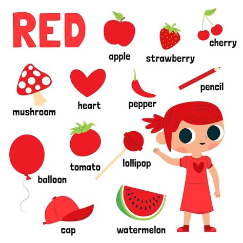Couleur rouge et vocabulaire en anglais pour les enfants | Vecteur Gratuite