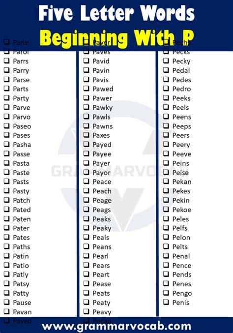 300+ Five Letter Words That Begin With P - GrammarVocab