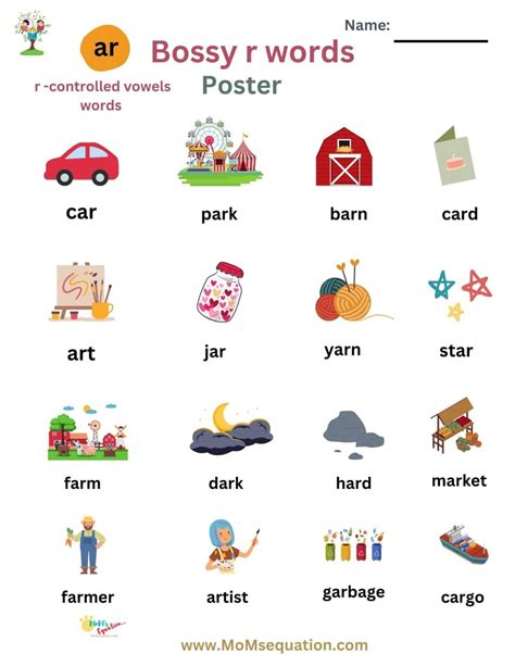 R-Controlled Vowel Words Or Bossy-R words Worksheets For Grade 1 and ...