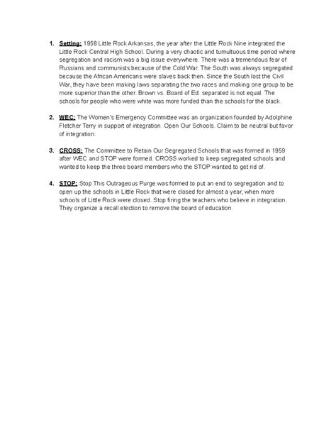 LOLR Notes - Setting: 1958 Little Rock Arkansas, the year after the ...