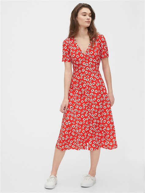 Button-Front Midi Dress | Floral dress casual, Midi dress casual ...