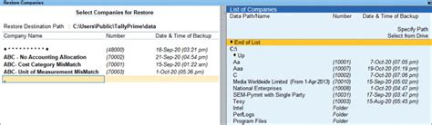 Backup and Restore Company Data in TallyPrime Server